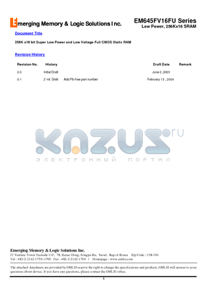 EM645FV16FU datasheet - 256K x16 bit Super Low Power and Low Voltage Full CMOS Static RAM