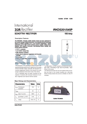 IRKDS201045P datasheet - SCHOTTKY RECTIFIER