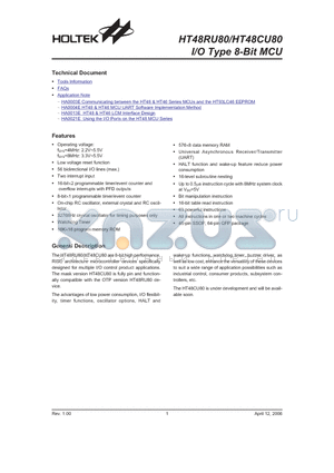 HT48RU80 datasheet - I/O Type 8-Bit MCU