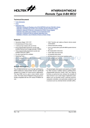 HT48RA5_09 datasheet - Remote Type 8-Bit MCU