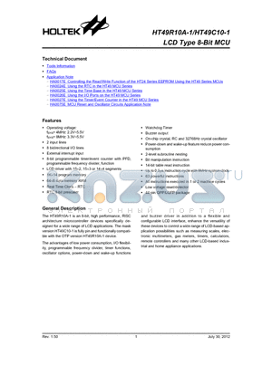 HT49C10-1_12 datasheet - LCD Type 8-Bit MCU