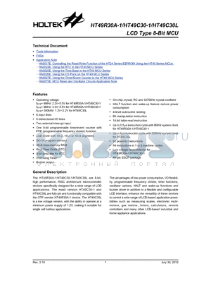 HT49C30-1_12 datasheet - LCD Type 8-Bit MCU