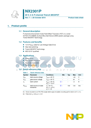 NX2301P datasheet - 20 V, 2 A P-channel Trench MOSFET