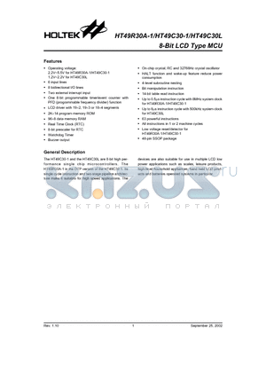 HT49C30L datasheet - 8-Bit LCD Type MCU