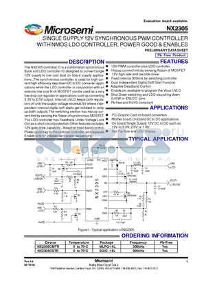 NX2305 datasheet - SINGLE SUPPLY 12V SYNCHRONOUS PWM CONTROLLER WITH NMOS LDO CONTROLLER, POWER GOOD & ENABLES