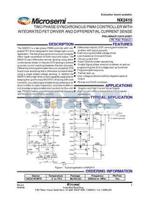NX2415CMTR datasheet - TWO PHASE SYNCHRONOUS PWM CONTROLLER WITH INTEGRATED FET DRIVER AND DIFFERENTIAL CURRENT SENSE