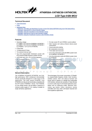 HT49C50L datasheet - LCD Type 8-Bit MCU