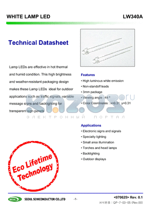 LW340A datasheet - WHITE LAMP LED