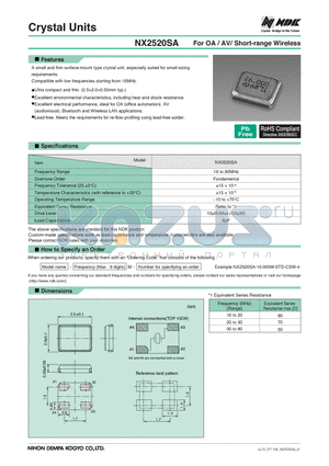 NX2520SA datasheet - Crystal Units For OA / AV/ Short-range Wireless