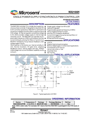 NX2155HCUPTR datasheet - SINGLE POWER SUPPLY SYNCHRONOUS PWM CONTROLLER