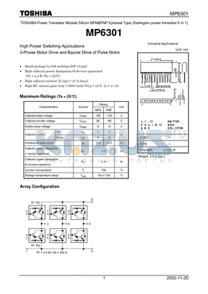 MP6301 datasheet - High Power Switching Applications 3-Phase Motor Drive and Bipolar Drive of Pulse Motor