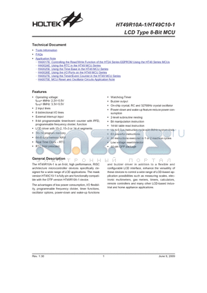 HT49R10A-1_09 datasheet - LCD Type 8-Bit MCU