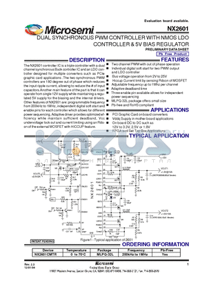 NX2601 datasheet - DUAL SYNCHRONOUS PWM CONTROLLER WITH NMOS LDO CONTROLLER & 5V BIAS REGULATOR