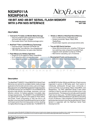 NX26F041A-3V-R datasheet - 1M-BIT AND 4M-BIT SERIAL FLASH MEMORY WITH 2-PIN NXS INTERFACE