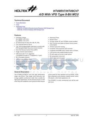 HT49RV7 datasheet - A/D With VFD Type 8-Bit MCU