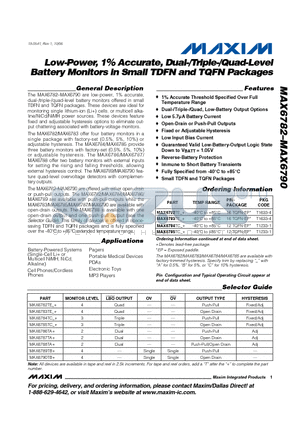 MAX6785 datasheet - Low-Power, 1% Accurate, Dual-/Triple-/Quad-Level Battery Monitors in Small TDFN and TQFN Packages
