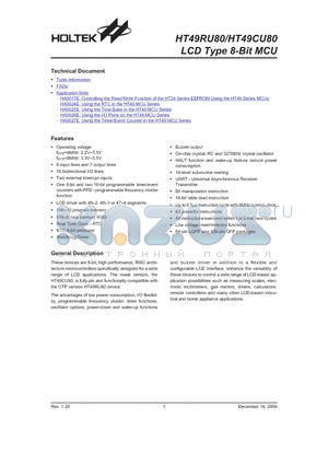 HT49RU80 datasheet - LCD Type 8-Bit MCU