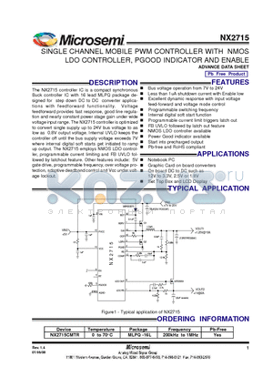 NX2715 datasheet - SINGLE CHANNEL MOBILE PWM CONTROLLER WITH NMOS LDO CONTROLLER, PGOOD INDICATOR AND ENABLE