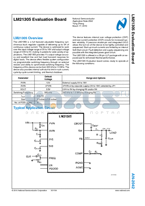 LM21305 datasheet - Evaluation Board full featured adjustable frequency synchronous
