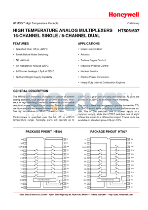 HT507DC datasheet - HIGH TEMPERATURE ANALOG MULTIPLEXERS 16-CHANNEL SINGLE / 8-CHANNEL DUAL