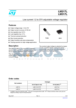 LM217LZ datasheet - Low current 1.2 to 37V adjustable voltage regulator