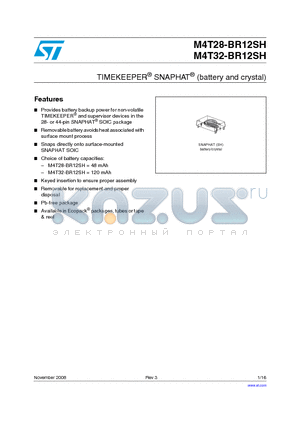 M4T32-BR12SH1TR datasheet - TIMEKEEPER^ SNAPHAT^ (battery and crystal)