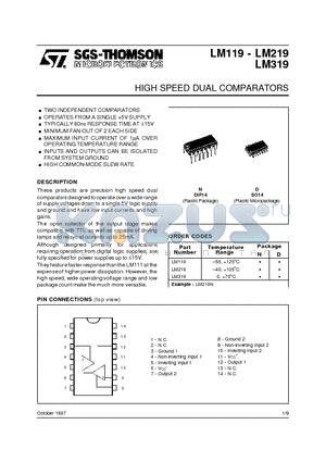 LM219N datasheet - HIGH SPEED DUAL COMPARATORS