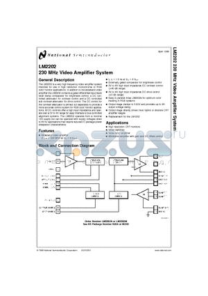 LM2202N datasheet - 230 MHz Video Amplifier System