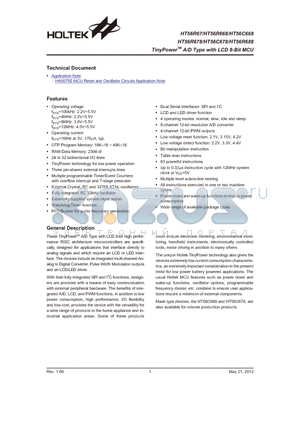 HT56R688_12 datasheet - TinyPowerTM A/D Type with LCD 8-Bit MCU