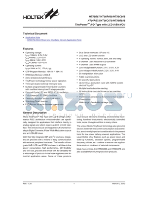 HT56R668 datasheet - TinyPowerTM A/D Type with LCD 8-Bit MCU