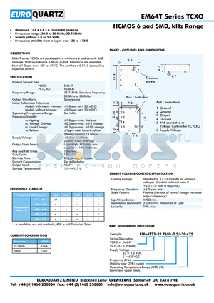 EM64T33-32.768K-2.5 datasheet - HCMOS 6 pad SMD, kHz Range