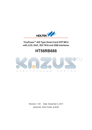 HT56RB688 datasheet - TinyPowerTM A/D Type Smart Card OTP MCU with LCD, DAC, ISO 7816 and USB Interfaces