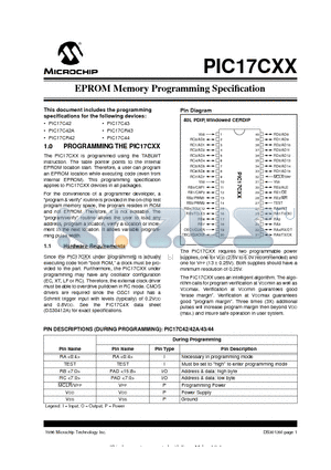 PIC17C43 datasheet - EPROM Memory Programming Specification