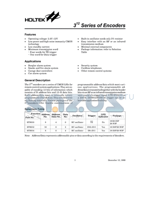 HT6010 datasheet - 312 Series of Encoders