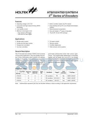 HT6010 datasheet - 312 Series of Encoders