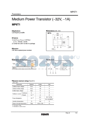 MP6T1 datasheet - Medium Power Transistor (−32V, −1A)