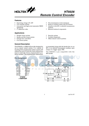 HT6026 datasheet - Remote Control Encoder