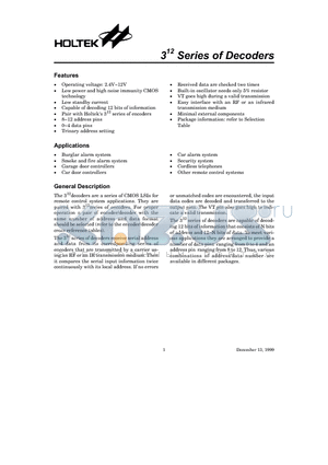 HT6034 datasheet - 312 Series of Decoders