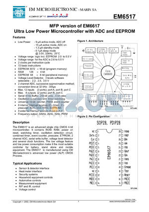 EM6517 datasheet - MFP version of EM6617 Ultra Low Power Microcontroller with ADC and EEPROM