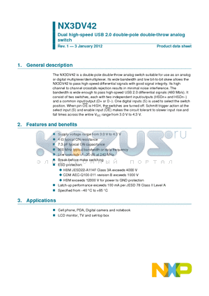 NX3DV42 datasheet - Dual high-speed USB 2.0 double-pole double-throw analog