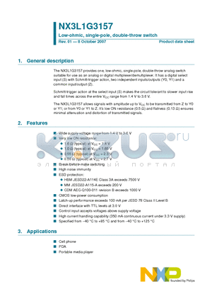 NX3L1G3157GM datasheet - Low-ohmic, single-pole, double-throw switch