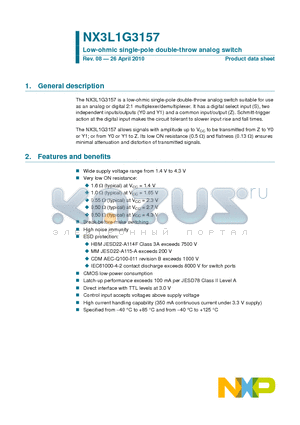 NX3L1G3157GM datasheet - Low-ohmic single-pole double-throw analog switch