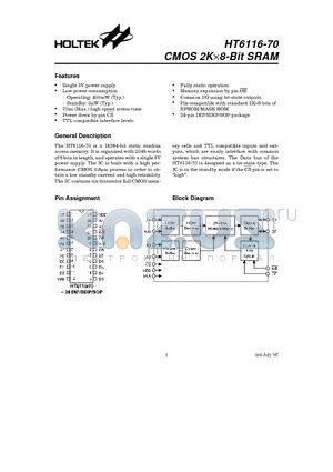 HT6116 datasheet - CMOS 2Kx8-Bit SRAM