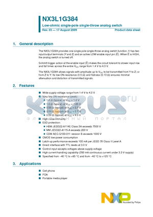 NX3L1G384 datasheet - Low-ohmic single-pole single-throw analog switch