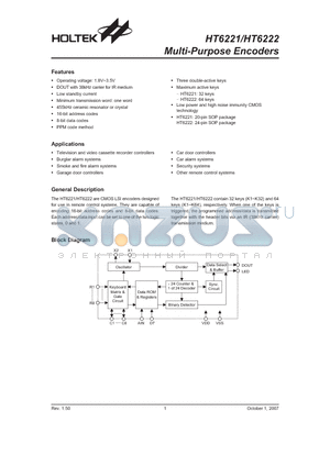 HT6222 datasheet - Multi-Purpose Encoders