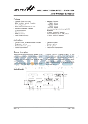 HT6222A datasheet - Multi-Purpose Encoders