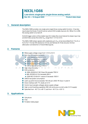 NX3L1G66 datasheet - Low-ohmic single-pole single-throw analog switch