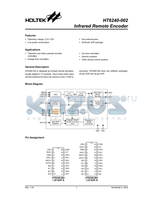 HT6240_02 datasheet - Infrared Remote Encoder