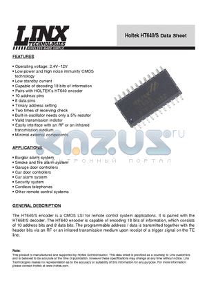 HT640-S datasheet - CMOS LSI for remote control system applications