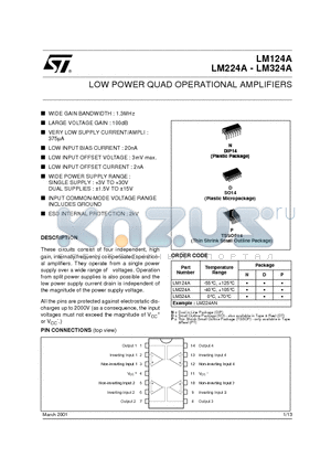 LM224AN datasheet - LOW POWER QUAD OPERATIONAL AMPLIFIERS